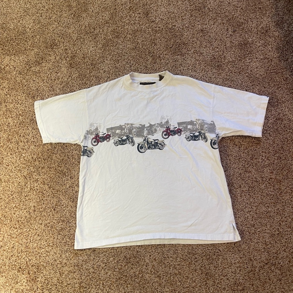 White Graphic T-Shirt with Motorcycle Design
